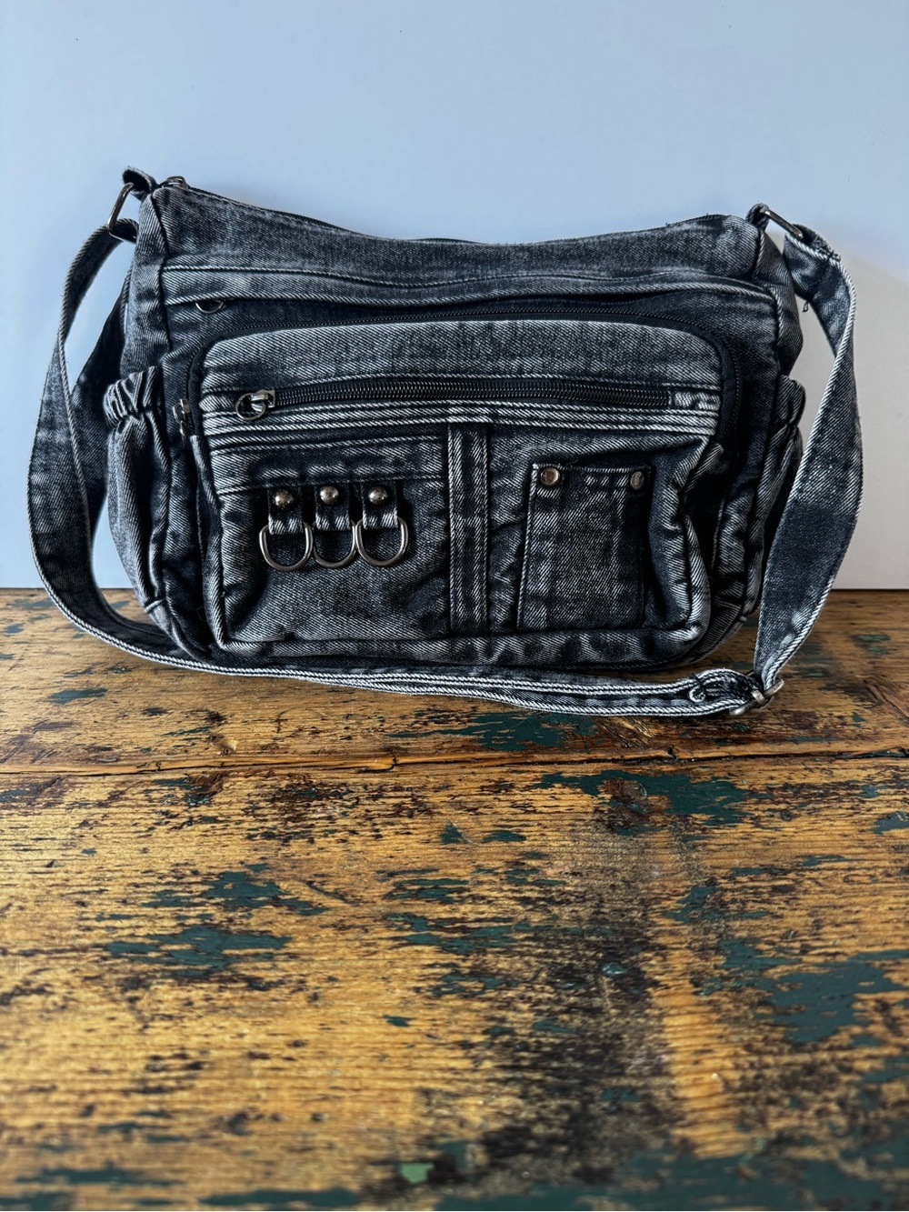 Washed Black Crossbody Shoulder Bag - Unbranded